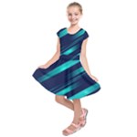 Blue Neon Lines, Blue Background, Abstract Background Kids  Short Sleeve Dress