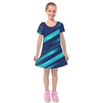 Blue Neon Lines, Blue Background, Abstract Background Kids  Short Sleeve Velvet Dress