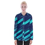 Blue Neon Lines, Blue Background, Abstract Background Womens Long Sleeve Shirt
