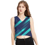 Blue Neon Lines, Blue Background, Abstract Background V-Neck Cropped Tank Top