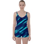 Blue Neon Lines, Blue Background, Abstract Background Tie Front Two Piece Tankini