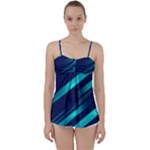 Blue Neon Lines, Blue Background, Abstract Background Babydoll Tankini Top