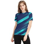 Blue Neon Lines, Blue Background, Abstract Background Women s Short Sleeve Rash Guard