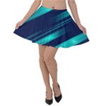 Blue Neon Lines, Blue Background, Abstract Background Velvet Skater Skirt