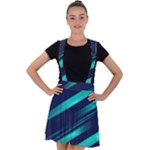 Blue Neon Lines, Blue Background, Abstract Background Velvet Suspender Skater Skirt