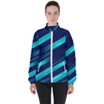 Blue Neon Lines, Blue Background, Abstract Background Women s High Neck Windbreaker