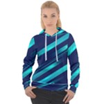 Blue Neon Lines, Blue Background, Abstract Background Women s Overhead Hoodie