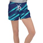 Blue Neon Lines, Blue Background, Abstract Background Women s Velour Lounge Shorts