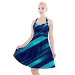 Blue Neon Lines, Blue Background, Abstract Background Halter Party Swing Dress 