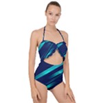 Blue Neon Lines, Blue Background, Abstract Background Scallop Top Cut Out Swimsuit