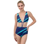 Blue Neon Lines, Blue Background, Abstract Background Tied Up Two Piece Swimsuit
