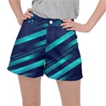 Blue Neon Lines, Blue Background, Abstract Background Women s Ripstop Shorts