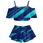 Blue Neon Lines, Blue Background, Abstract Background Kids  Off Shoulder Skirt Bikini