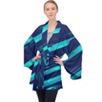 Blue Neon Lines, Blue Background, Abstract Background Long Sleeve Velvet Kimono 