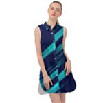 Blue Neon Lines, Blue Background, Abstract Background Sleeveless Shirt Dress