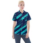 Blue Neon Lines, Blue Background, Abstract Background Women s Short Sleeve Pocket Shirt