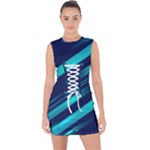 Blue Neon Lines, Blue Background, Abstract Background Lace Up Front Bodycon Dress