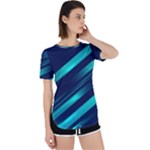 Blue Neon Lines, Blue Background, Abstract Background Perpetual Short Sleeve T-Shirt