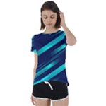 Blue Neon Lines, Blue Background, Abstract Background Short Sleeve Open Back T-Shirt