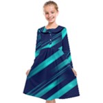 Blue Neon Lines, Blue Background, Abstract Background Kids  Midi Sailor Dress