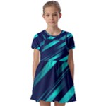 Blue Neon Lines, Blue Background, Abstract Background Kids  Short Sleeve Pinafore Style Dress