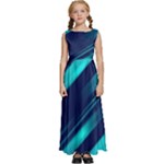 Blue Neon Lines, Blue Background, Abstract Background Kids  Satin Sleeveless Maxi Dress