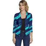 Blue Neon Lines, Blue Background, Abstract Background Women s Casual 3/4 Sleeve Spring Jacket