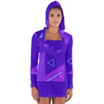 Purple Geometric Abstraction, Purple Neon Background Long Sleeve Hooded T-shirt