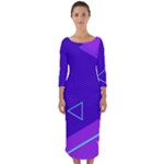 Purple Geometric Abstraction, Purple Neon Background Quarter Sleeve Midi Bodycon Dress