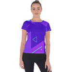 Purple Geometric Abstraction, Purple Neon Background Short Sleeve Sports Top 