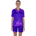 Purple Geometric Abstraction, Purple Neon Background Satin Short Sleeve Pajamas Set