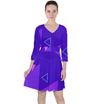 Purple Geometric Abstraction, Purple Neon Background Quarter Sleeve Ruffle Waist Dress