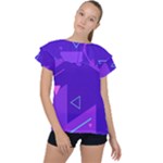Purple Geometric Abstraction, Purple Neon Background Ruffle Collar Chiffon Blouse