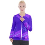Purple Geometric Abstraction, Purple Neon Background Casual Zip Up Jacket