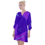 Purple Geometric Abstraction, Purple Neon Background Open Neck Shift Dress