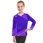 Purple Geometric Abstraction, Purple Neon Background Kids  Long Mesh T-Shirt