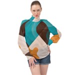 Retro Colored Abstraction Background, Creative Retro High Neck Long Sleeve Chiffon Top
