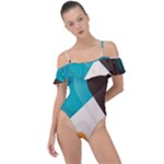 Retro Colored Abstraction Background, Creative Retro Frill Detail One Piece Swimsuit