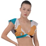 Retro Colored Abstraction Background, Creative Retro Plunge Frill Sleeve Bikini Top