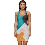 Retro Colored Abstraction Background, Creative Retro Sleeveless Wide Square Neckline Ruched Bodycon Dress