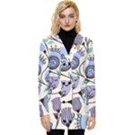 Retro Texture With Birds Button Up Hooded Coat 