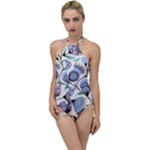 Retro Texture With Birds Go with the Flow One Piece Swimsuit