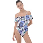 Retro Texture With Birds Frill Detail One Piece Swimsuit