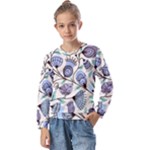 Retro Texture With Birds Kids  Long Sleeve T-Shirt with Frill 