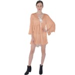 Peach Fuzz 2024 V-Neck Flare Sleeve Mini Dress