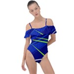 Abstract Lightings, Grunge Art, Geometric Backgrounds Frill Detail One Piece Swimsuit