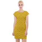Yellow Floral Pattern Vintage Pattern, Yellow Background Cap Sleeve Bodycon Dress