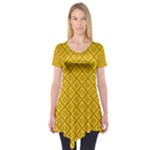 Yellow Floral Pattern Vintage Pattern, Yellow Background Short Sleeve Tunic 