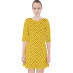Yellow Floral Pattern Vintage Pattern, Yellow Background Quarter Sleeve Pocket Dress