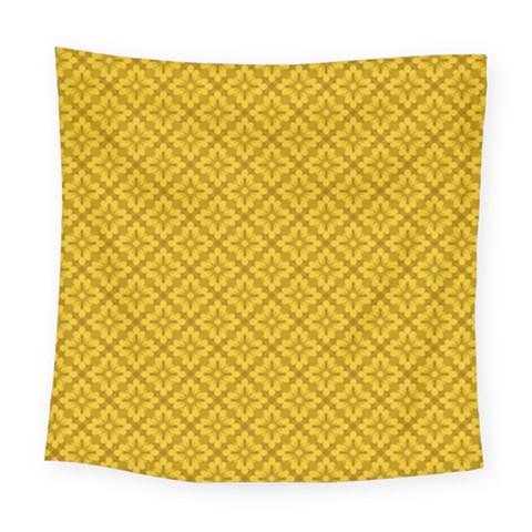 Yellow Floral Pattern Vintage Pattern, Yellow Background Square Tapestry (Large) from UrbanLoad.com